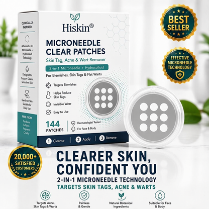 ✨Hiskin ® 2-in-1 Microneedle & Hydrocolloid Patch🍀 | Removes raised moles, acne, flat warts, and skin tags | Helps improve wrinkles, scars, and blemishes | Invisible patches for face and body